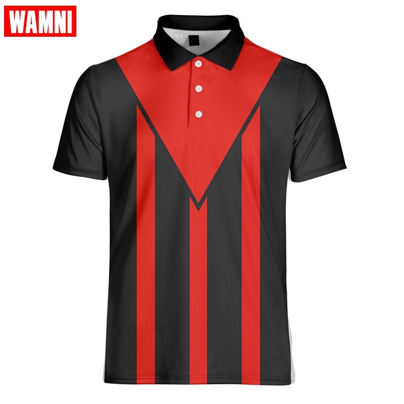 WAMNI Fashion Men Badminton Top Gradient 3D  Shirt Casual Sport Loose Pullovers Turn-down Collar Stripe Male -shirt
