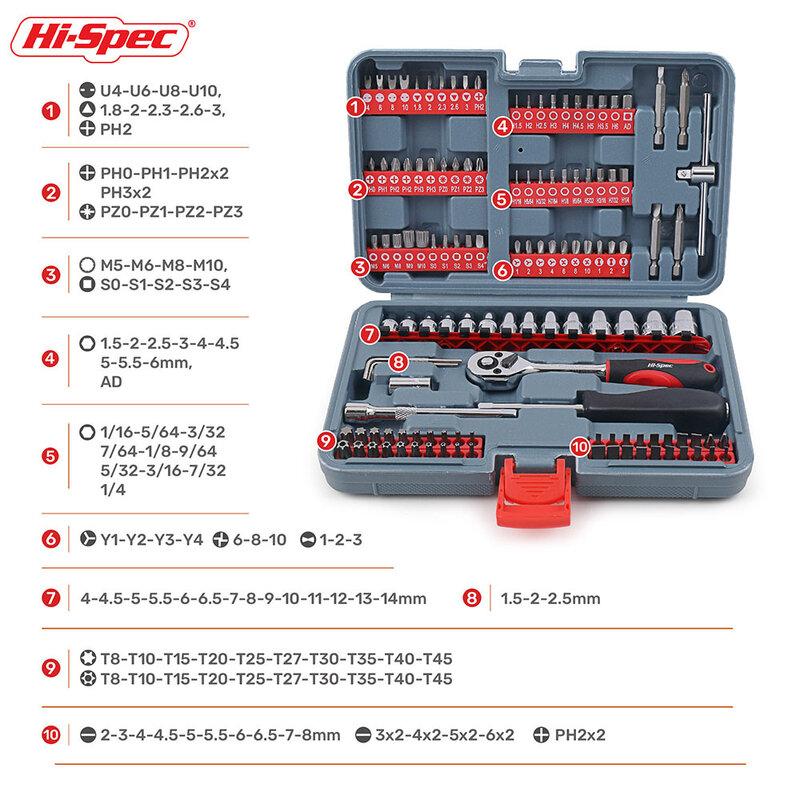 Hi-Spec 126pc 1/4 Set di chiavi a bussola per Driver Set di chiavi a bussola a cricchetto Set di strumenti per meccanici automatici per la riparazione di biciclette per Auto con chiave universale