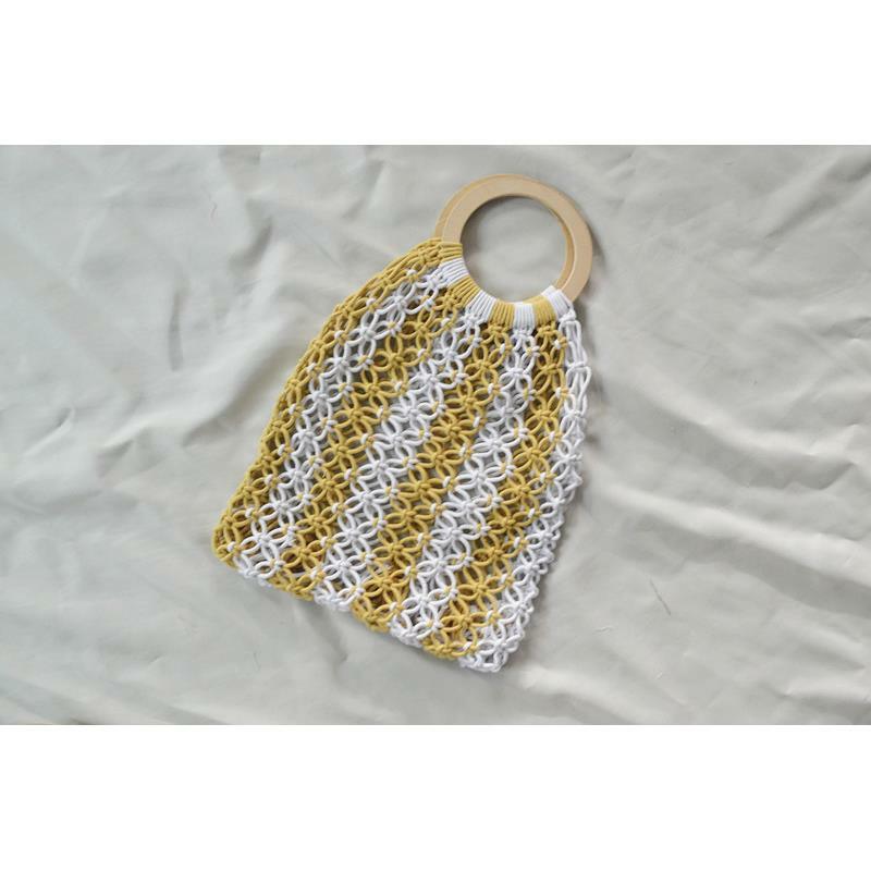 Bolso de mano con mango de madera para mujer, bolsa de playa de hilo de algodón, novedad, a6211