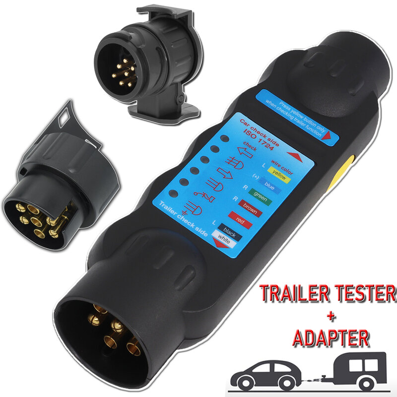12V 7Pin Alat Uji Lampu Sirkuit Kabel Tester Trailer Truk Eropa Alat Diagnostik Pengujian Sirkuit Mobil + Adaptor Soket Steker