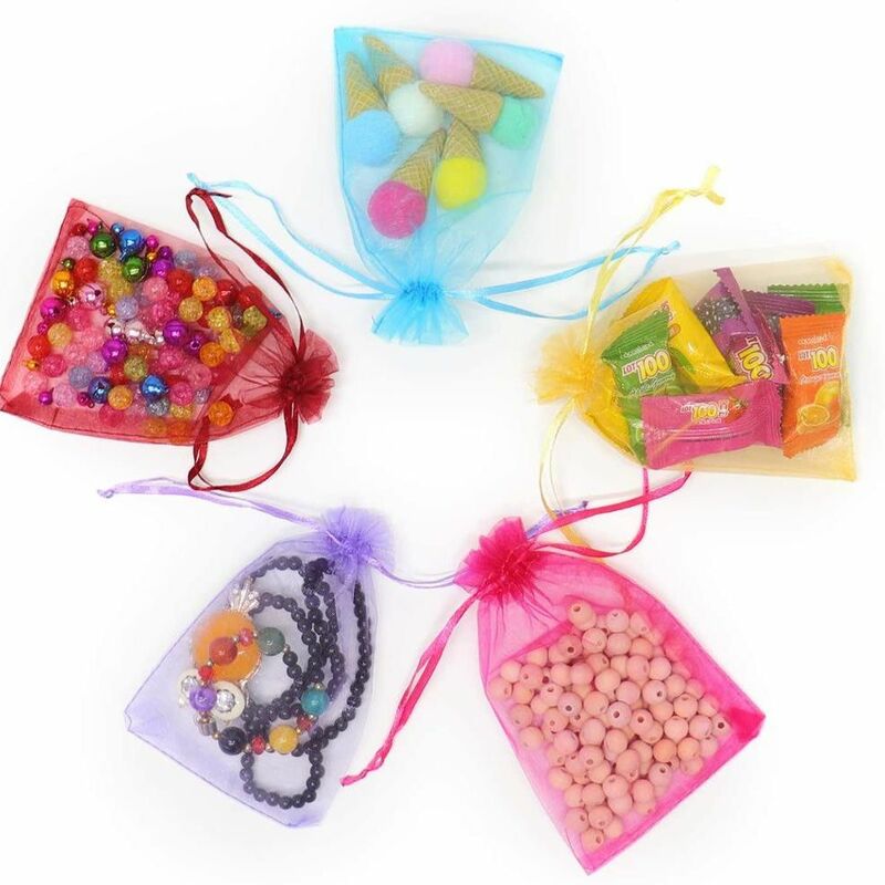 Bolsa de Organza de 50 piezas, embalaje de joyas, dulces, fiesta de bodas, regalos, bolsas dibujables