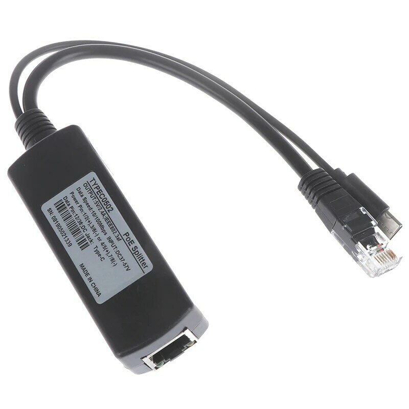 Hot Sale Tipe-C Poe Splitter Usb 48V untuk 5V Power Over Ethernet 802.3af untuk Raspberry