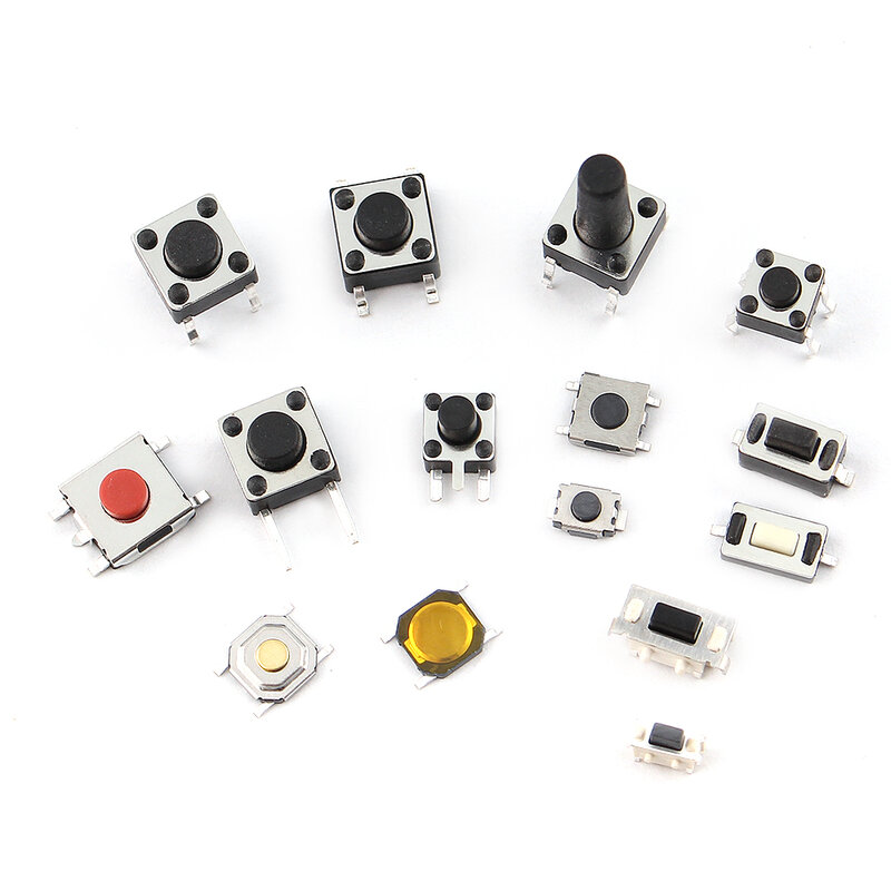 125 buah berbagai macam tombol tekan mikro Tact Switch Reset Mini daun Switch SMD DIP 2*4 3*6 4*4 6*6 diy kit elektronik