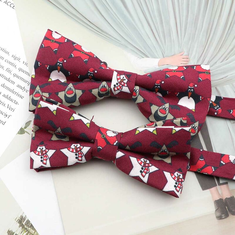 Conjunto de gravata borboleta de algodão, para pais e filhos, tema de natal para festival, presente de festa, gravata borboleta para homens