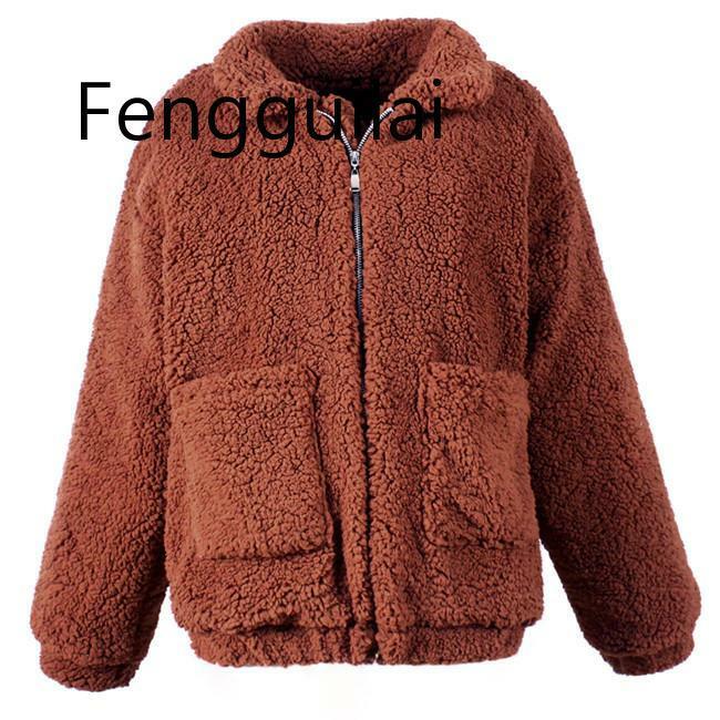 Abrigo grueso de lana de cordero para mujer, Chaqueta corta informal con cremallera, abrigo liso con cuello vuelto, peludo abrigo, invierno, 2020