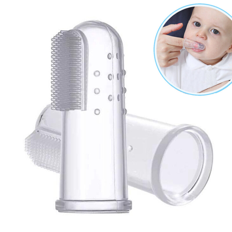 Cepillo de dientes de silicona para bebé, cepillo de dientes de dedo para niños, silicona suave transparente, Cuidado Dental Infantil