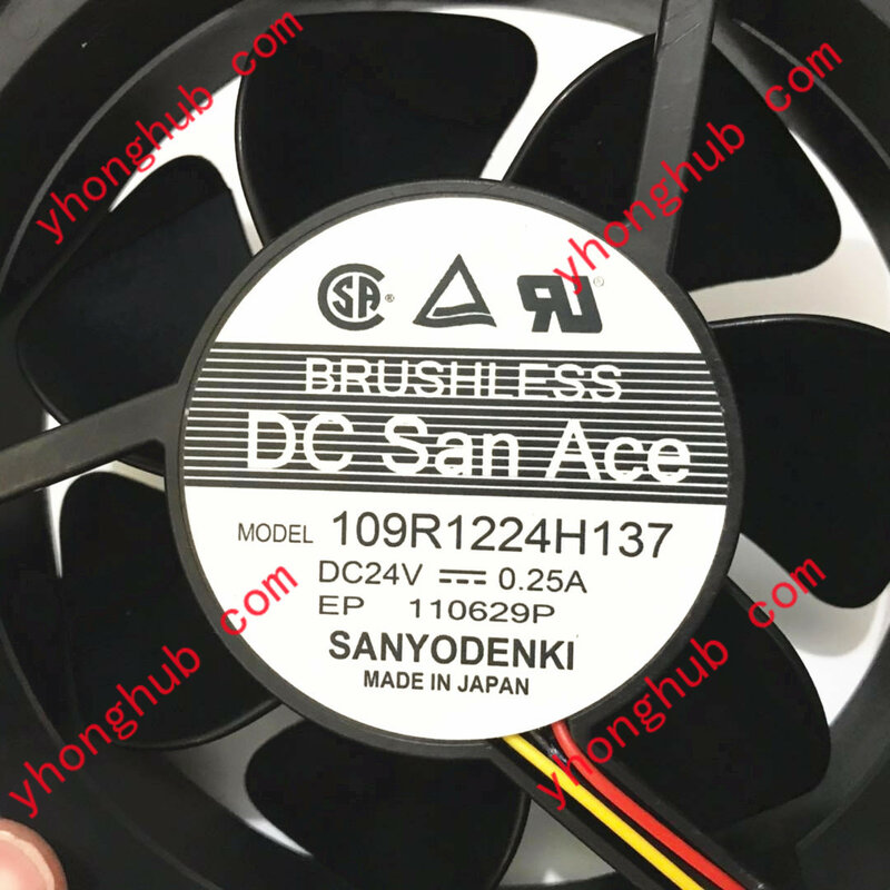 SANYO DENKI 109R1224H137 DC 24V 0.25A 120x120x38mm  3-Wire Server Cooling Fan