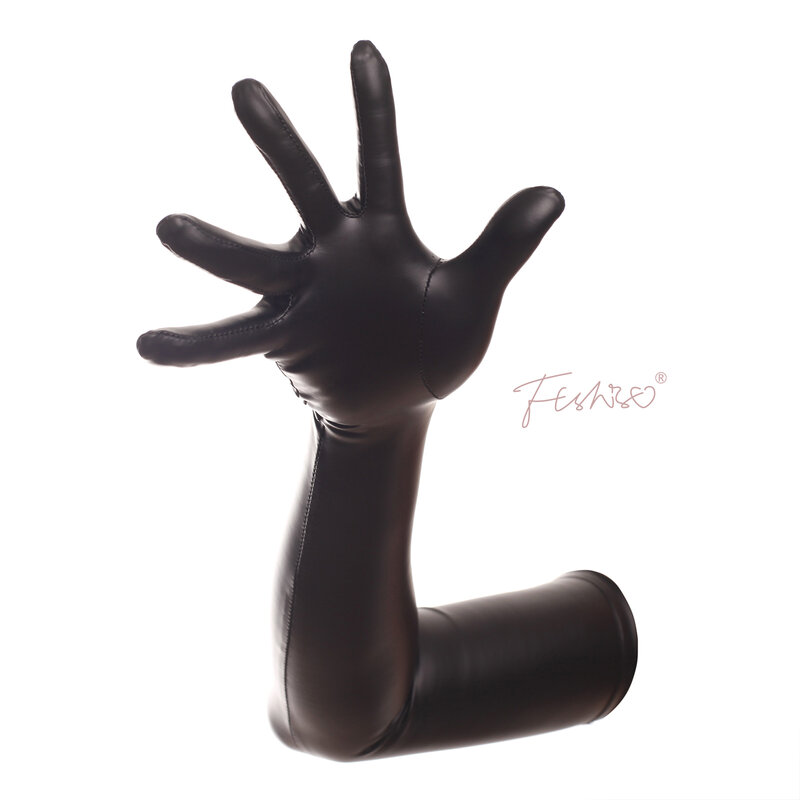 Ftshist Sexy Full Finger Wetlook Long Gloves Matte Black Elastic PU Leather Elbow Length Glove Fetish Wear Fashion Accessories