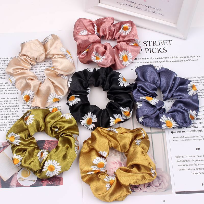 Wholesale 6Pcs/lot Scrunchies Print Scrunchie Set Elastic Hair Bands Solid Color Fashion Headwear Women Hair Accessories Gift