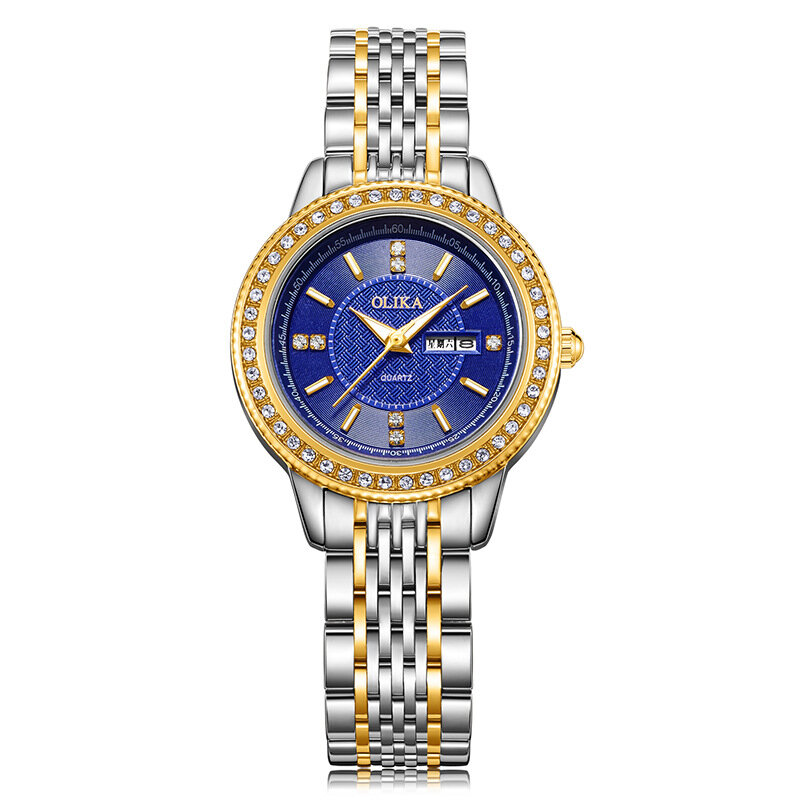 女性と男性のためのステンレス鋼の時計,ファッショナブルなステンレス鋼のブレスレット,スタッド付き,耐水性,ダイヤモンド,新しい2021