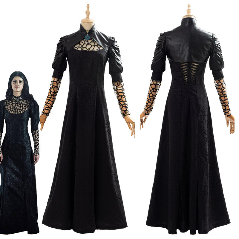 Yennefer-Costume de Cosplay pour Femme, Robe Longue Noire, Cape, Tenue de Carnaval d'Halloween, 600