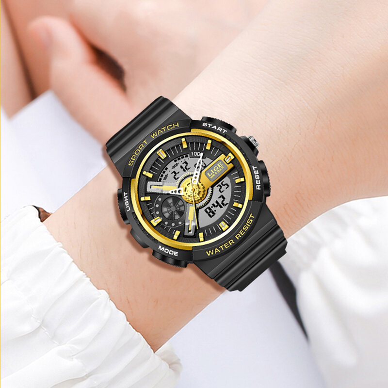 LIGE – montre-bracelet de Sport militaire pour enfants, étanche 50M, électronique, chronomètre numérique, pour garçons et filles, boîte