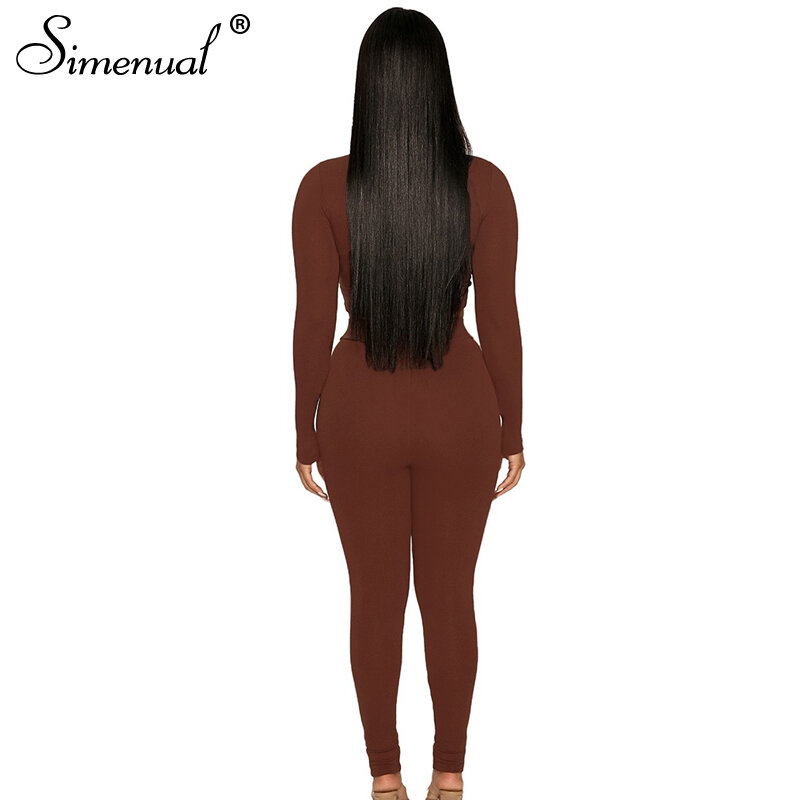 Simenual, базовый однотонный обтягивающий Женский комплект из двух предметов, Повседневная модная одежда для активного отдыха, облегающая одеж...