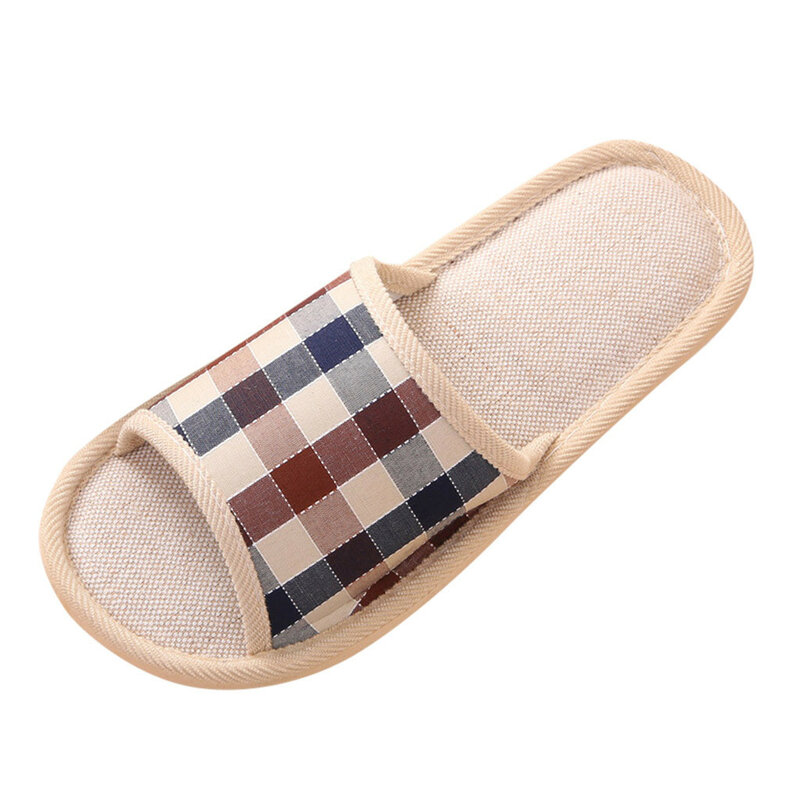 slippers men summer Men's Fashion Casual Couples Gingham Home Slippers Indoor Floor Flat Shoes тапочки домашние  2020