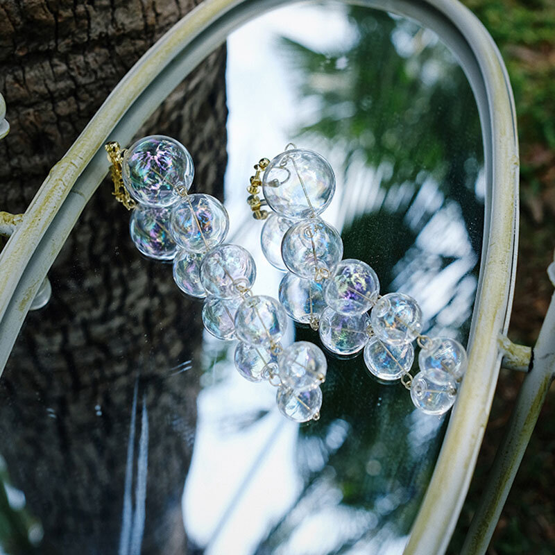 Original francés elegante 5 burbujas pendientes de gota joyería única bola de cristal soplado a mano cuelga largo grande para las mujeres