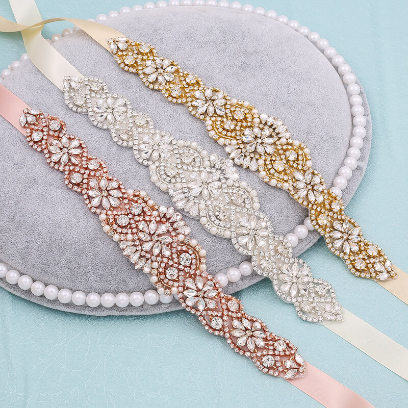 NZUK-Cinturón de boda con diamantes de imitación, cinturón de boda de cristal, accesorios de boda satinados, cinturones de cinta nupcial