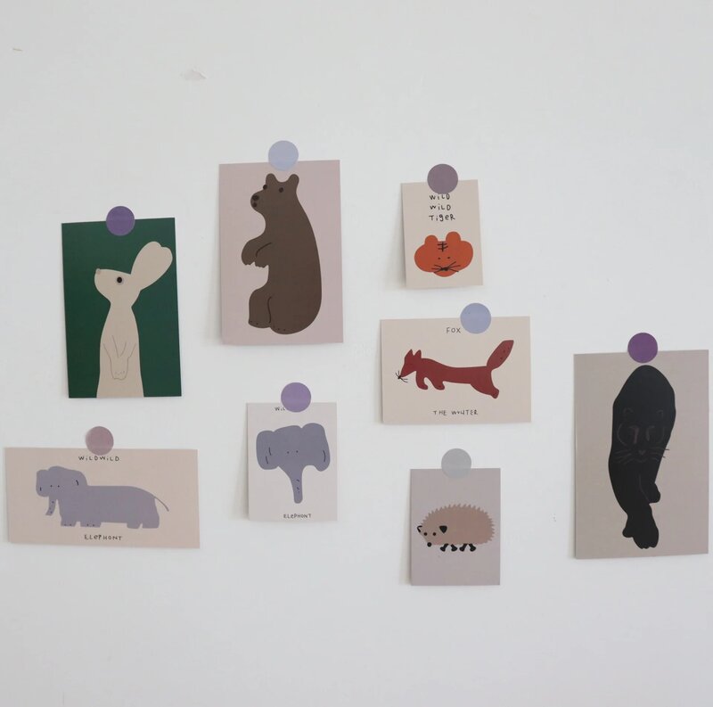 Ins cartão de decoração de série de animais, cartão de decoração de 9 folhas, adereços para fotografia, arte de fundo de sala diy, poster pequeno