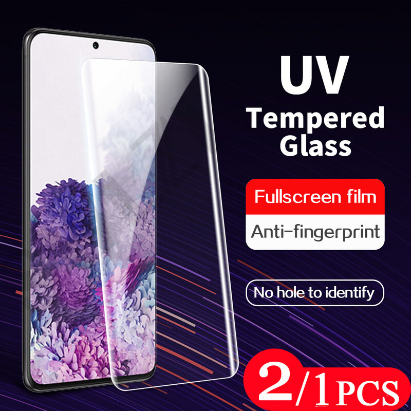 Cubierta de vidrio templado UV para Samsung Galaxy S21, note 20, Ultra, S20, S10, S9, S8, 10 plus, película protectora de pantalla de teléfono, 2/1 Uds.