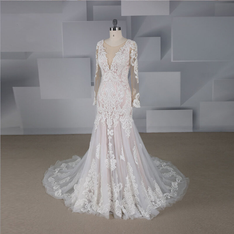 Роскошные свадебные платья-русалки на заказ, сетчатая атласная аппликация с блестками, кружевное свадебное платье до пола, свадебное платье с цепочкой и шлейфом