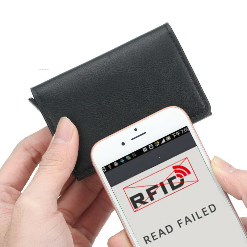 Cartera pequeña de cuero RFID, tarjetero fino, monedero negro personalizado, novedad de 2024