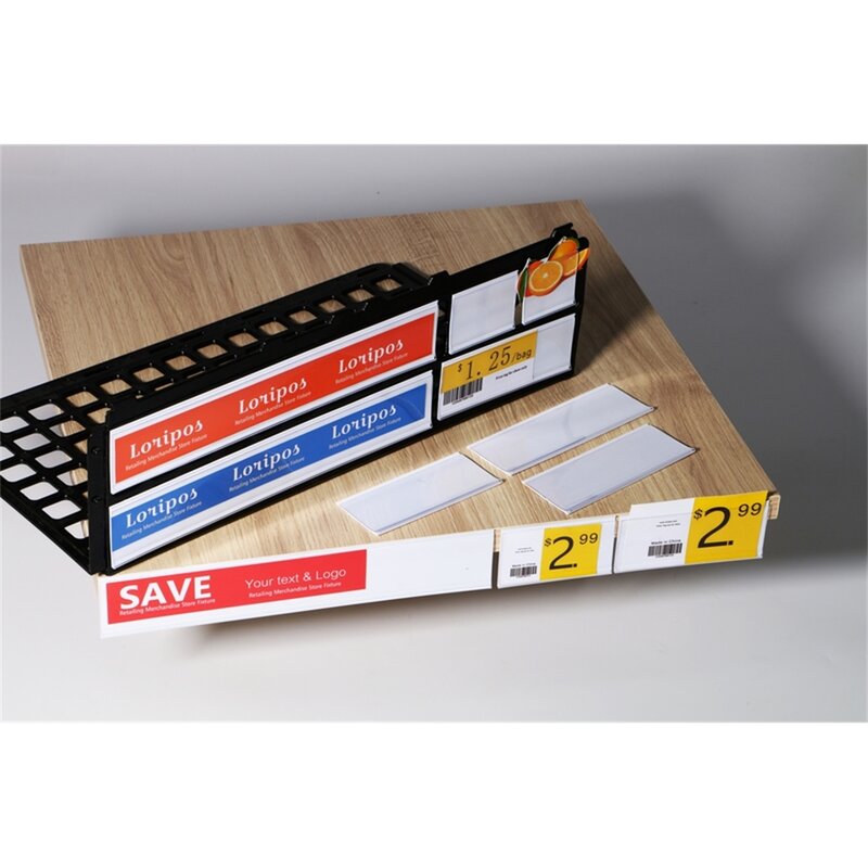 Soporte de tarjeta de nombre de borde de estante, soporte de etiqueta adhesiva de tira de datos, Clip de exhibición de letreros de precio a presión de papel