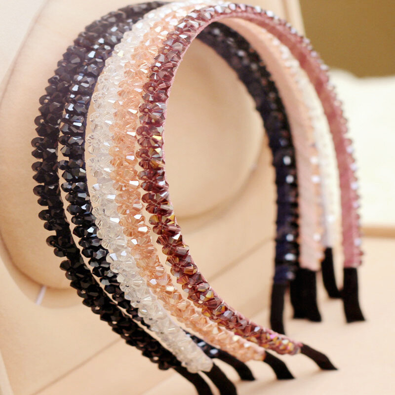 Diadema con cuentas de cristal hecha a mano, accesorios para el cabello, estilo coreano, moda coreana, súper parpadeante, doble fila, nuevo