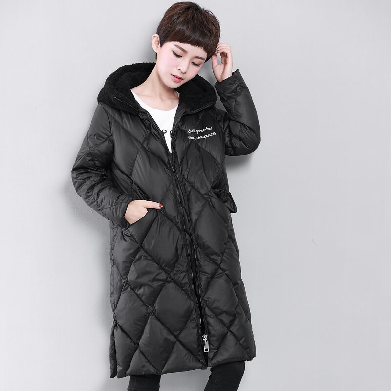 Hooded Down Jacket Woman Long Coat Winter Coat Women Artificial Lamb Fur Collar Parka Korean Coats Chaqueta Mujer MY1499
