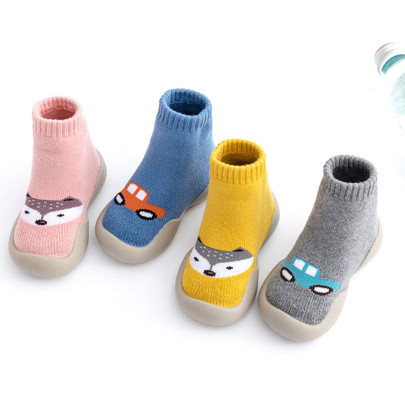 Zapatos de invierno para niños pequeños, zapatos cálidos de animales de dibujos animados para recién nacidos, zapatos de punto para primeros pasos, calcetines suaves