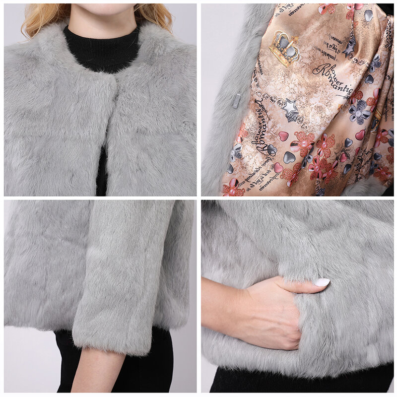 Marca quente venda feminina genuíno real coelho casaco de pele senhora inverno quente real coelho casaco de pele cor natural real coelho casaco de pele