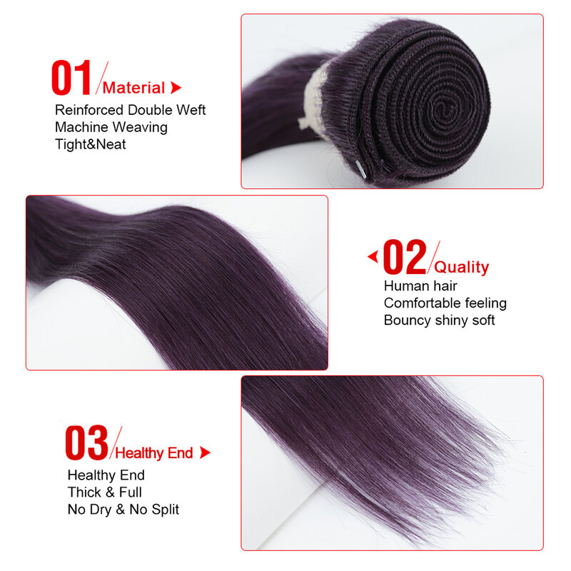 Pacote de cabelo humano remy forte, violeta roxa, brasileiro, mechas de cabelo liso, pacote único