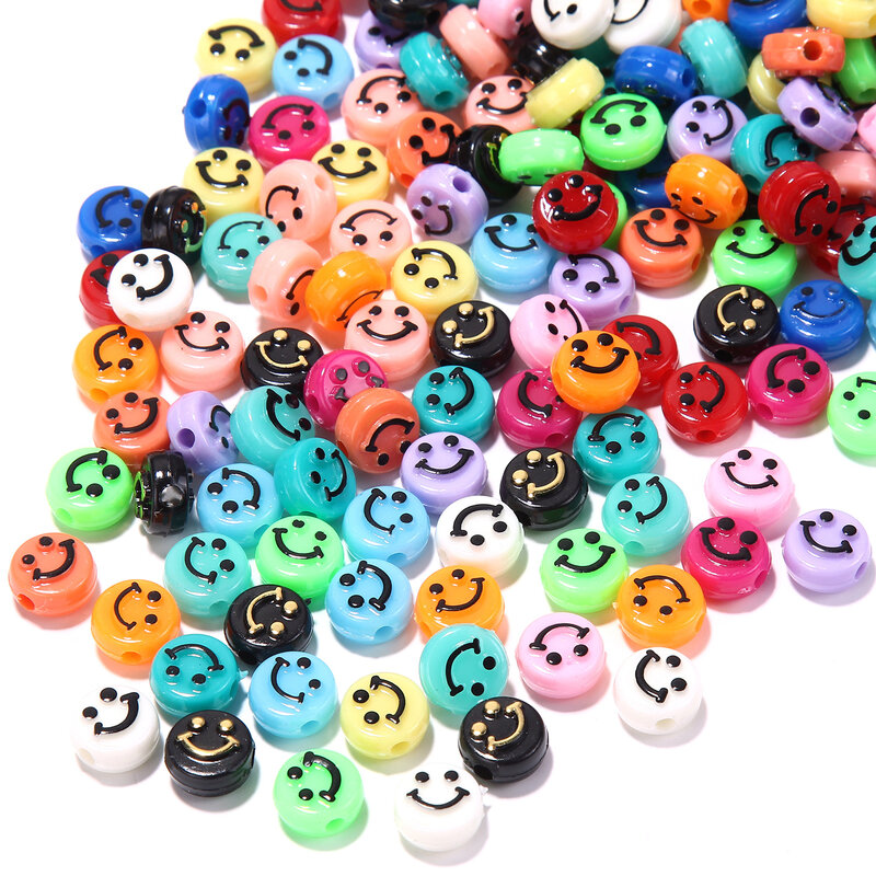 50 PCS 10mm acrylic color black gold smiley polymer clay spacer beads, used for jewelry making DIY bracelet accessories