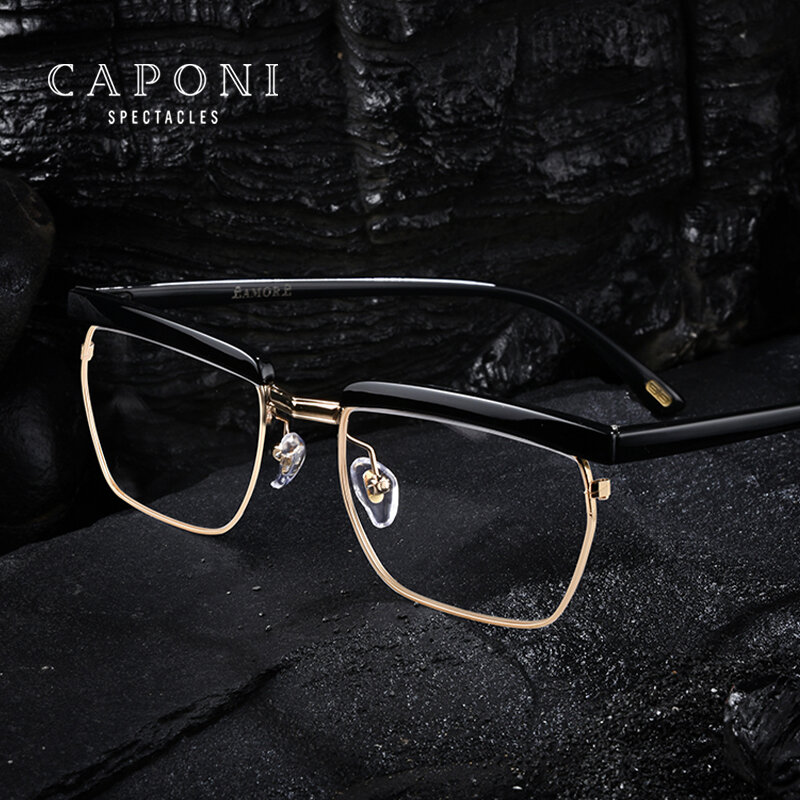 CAPONI – lunettes anti-lumière bleue pour hommes, monture carrée complète, Tom hard Legend, Support de lecture, Prescription personnalisée JF1055
