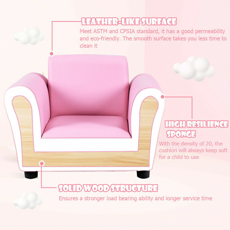 Pink Kids Sofa Armrest Chair Couch Children Toddler Birthday Gift w/ Ottoman