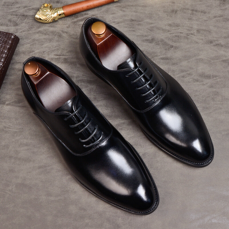 Zapatos formales para hombre, calzado Oxford de cuero genuino, italiano, con cordones para boda, negocios, 2020, 869
