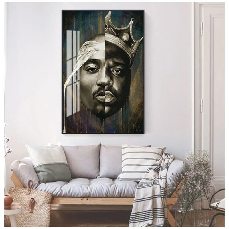 Portrait de grandes peintures sur toile Tupac, affiches et imprimés muraux, Art mural, images, décoration de la maison
