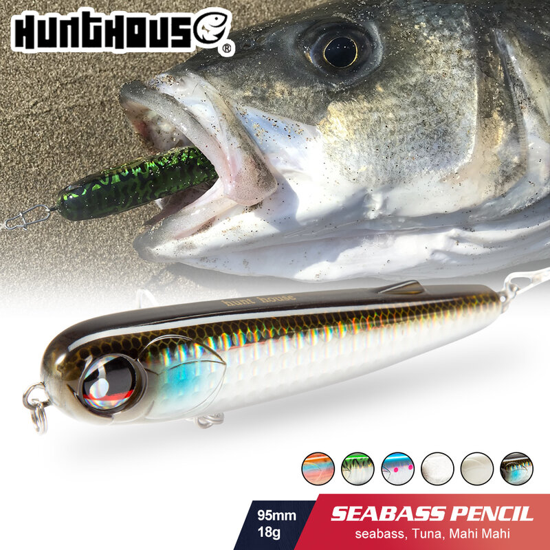 Hunthouse-señuelo de Pesca flotante, Wobbler WTD 95mm/18g, superficie de agua salada, palo de Pesca, andador de plástico para lubina
