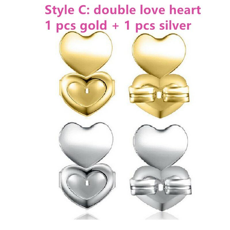 Double Love Heart Stud Back Earring Lifters Adjustable Earring Lifts Ear Lobe Ster AM2083