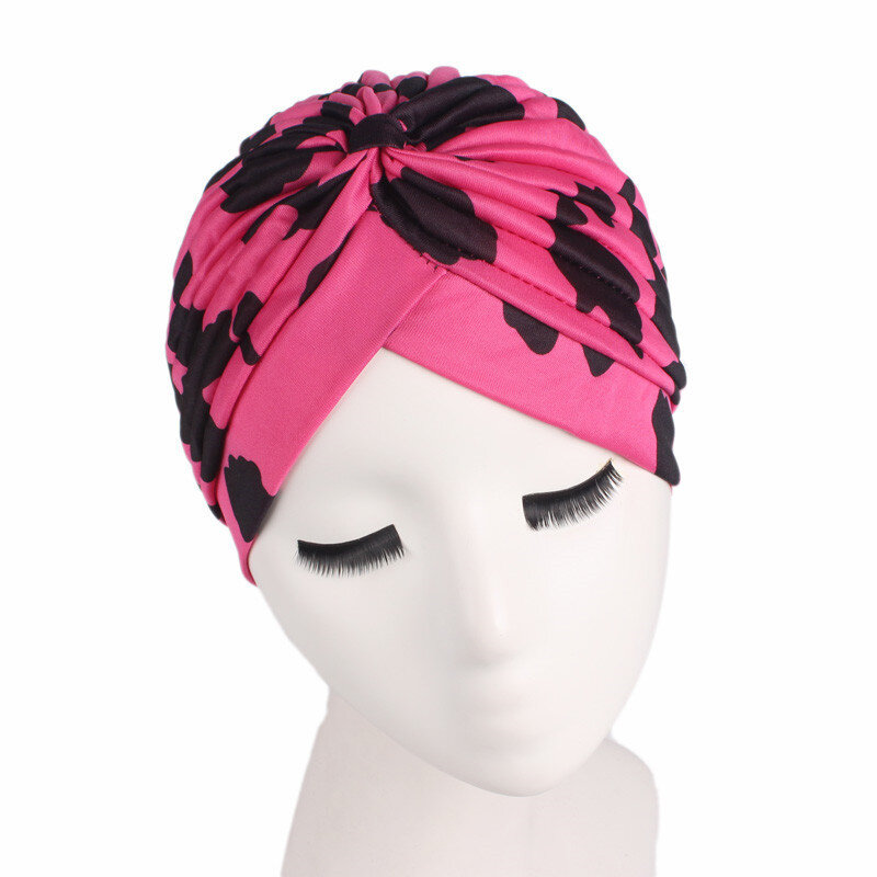 Turbante indiano muçulmano feminino impressão chapéu câncer quimio boné capa de perda de cabelo islâmico gorro cabeça cachecol plissado bonés chapéu moda