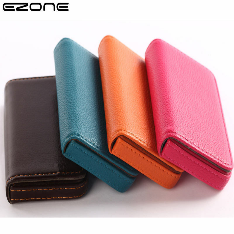 EZONE 1PC Business Card Holder PU Leather High Quality Card Bag Fashion Credit Card Holder 28 Color Magnetic Button Design Gift