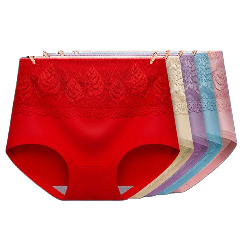 Cintura alta 4 pçs/set calcinha feminina respirável algodão sorte vermelho cuecas cueca meninas sem costura sexy lingerie feminina