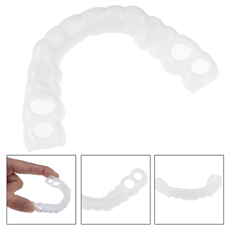 3 sztuk silikonowe protezy wybielanie zębów fałszywe zębów pokrywa Comfort Fit Snap na piękno forniry zęby górne zęby kosmetyczne