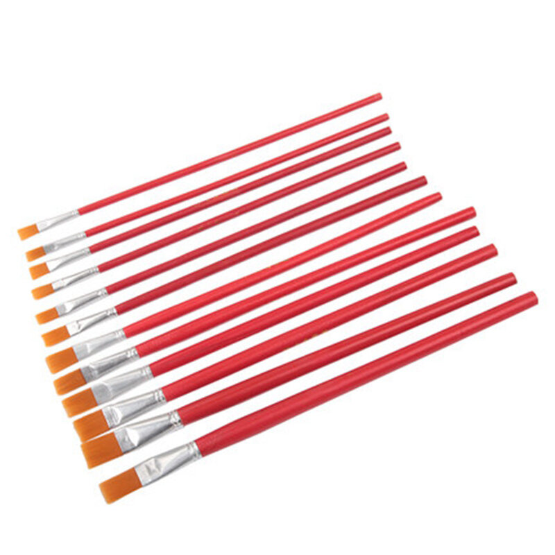 Red Rod Nylon Brush Watercolor Gouache Paint Brushes Different Size Shape Tip Flat Brush Nylon Hair Painting Brush Art Supplies