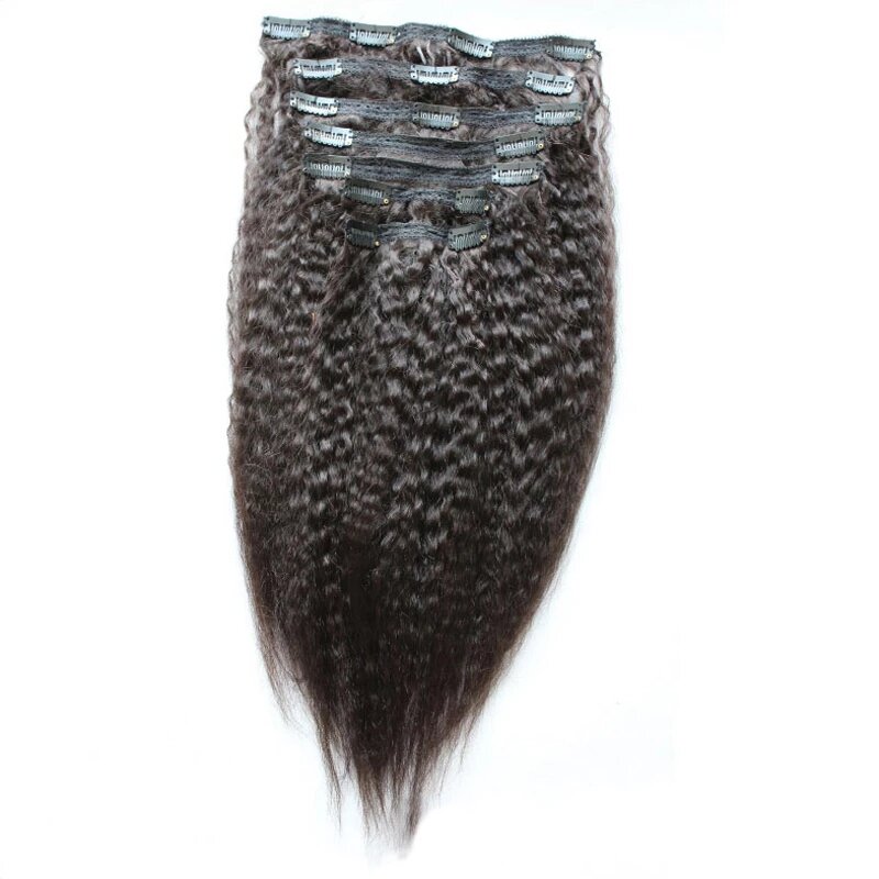 Kinky ตรงคลิปในส่วนขยายของผม Yaki ตรงบราซิล Remy Human Hair คลิป8Pcs 200G สำหรับผู้หญิงสีดำ