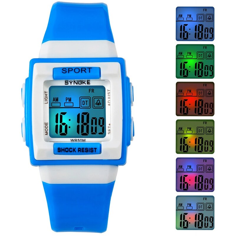 SYNOKE jam tangan olahraga anak-anak, arloji silikon kasual Digital LED tahan air untuk anak laki-laki dan perempuan hadiah