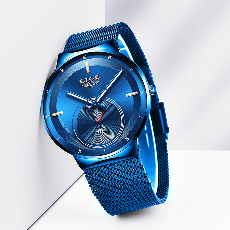 2020 montre femmes et hommes montre LIGE haut marque de luxe dames maille ceinture Ultra-mince montre étanche Quartz montre-bracelet Reloj Mujer