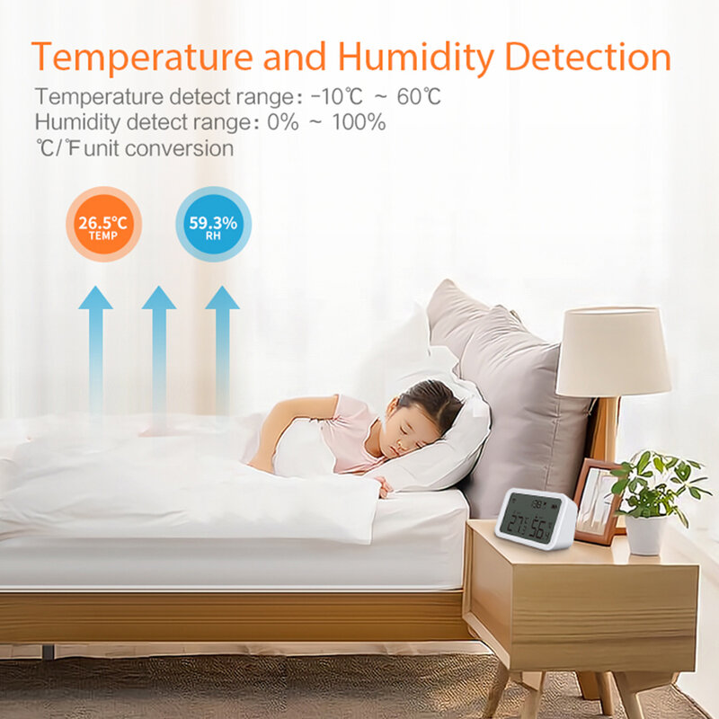 Tuya WiFi Zigbee LCD Temperature Humidity Sensor Lux Light Detector Indoor Hygrometer Thermometer ZigBee3.0 Hub Required