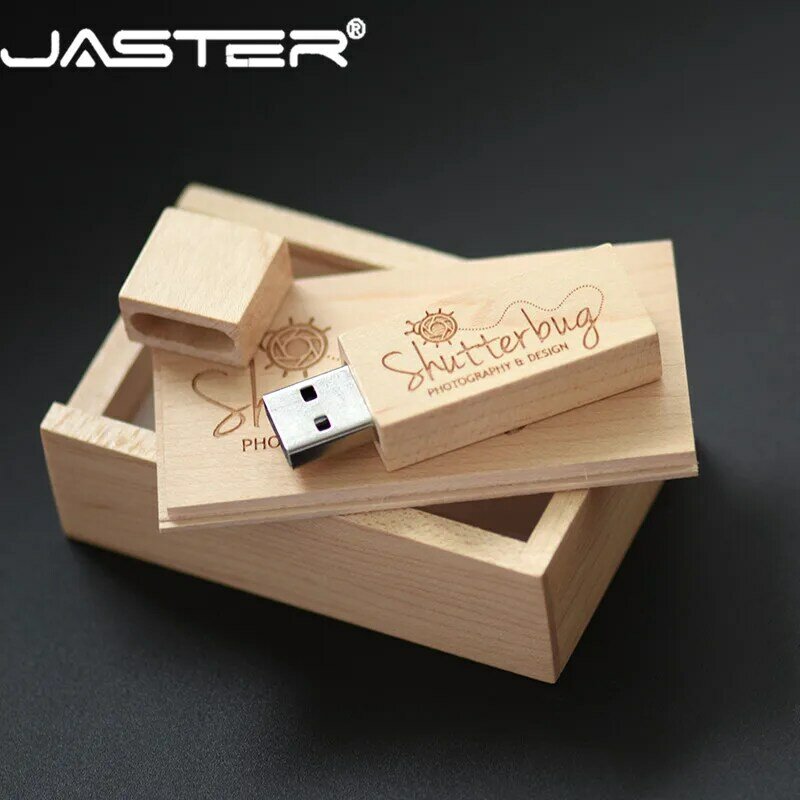 JASTER USB 2.0 il MARCHIO del cliente di legno + box USB flash drive in legno di acero pendrive 4GB 16GB 32GB 64G U disk memory stick trasporto libero