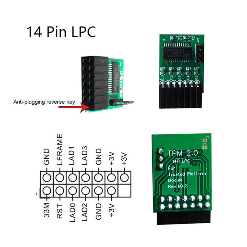 Módulo de seguridad profesional SPI 14Pin/ LPC 14Pin 18Pin 20Pin TPM2.0 para ASROCK Tpm2-Chip de repuesto de placa base sli-s-spi