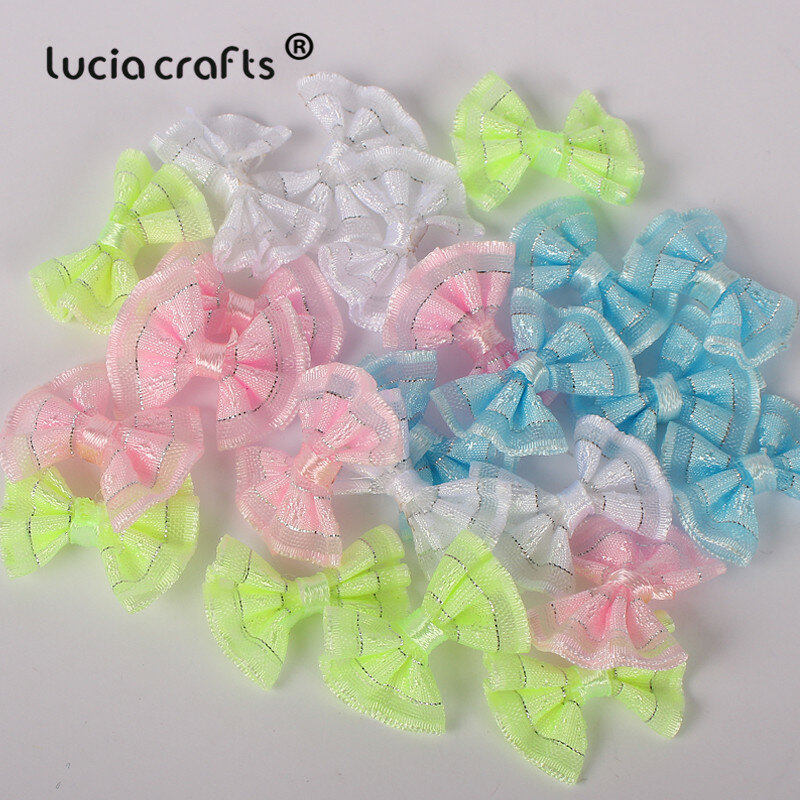 Lucia Crafts-Organza arcos para meninas, Mini Headwear arco de cabelo, DIY Artesanato Vestuário, 12 unid, 24 unid, B0806