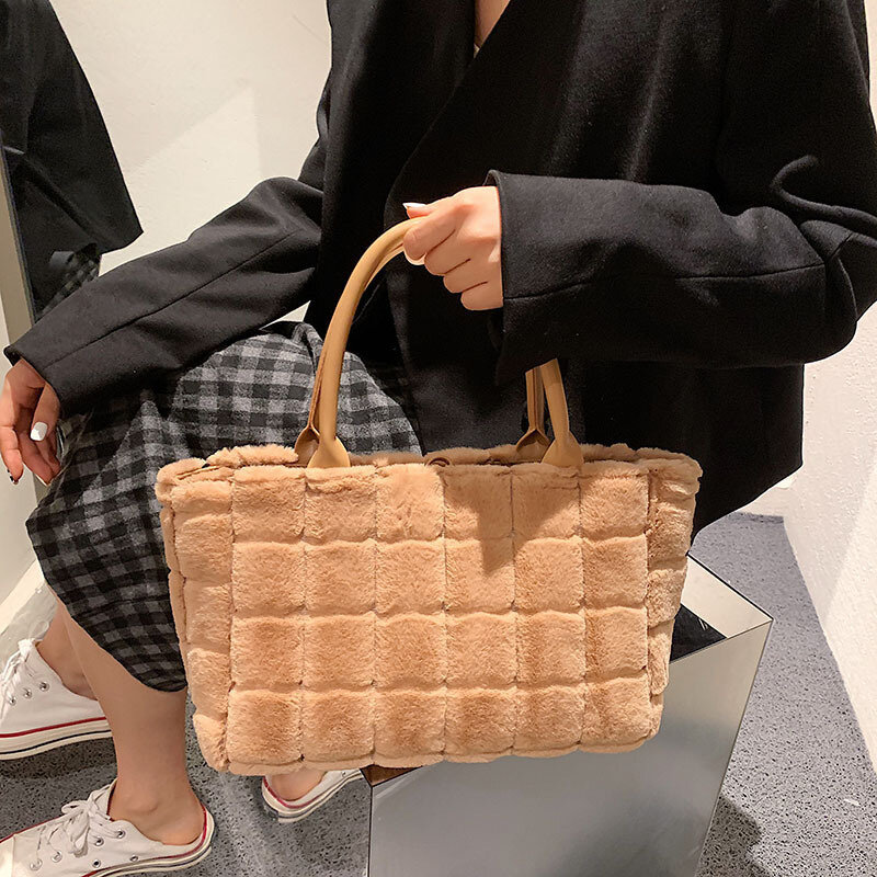 Bag For Women leadies hand bag bolsos con asa bolsas de mujer de lujo marcas Plush Bag Lattice Bag Fashion Versatile Tote Bag